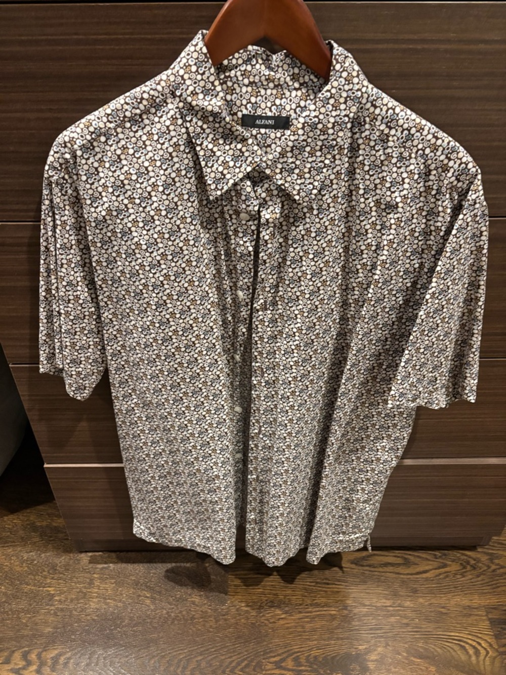 Alfani Short-Sleeve Button-Down Shirt in Brown and White Floral Print